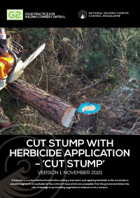 This image shows a wilding pine tree stump with a ring of herbicide around the stump to show it has been controlled.